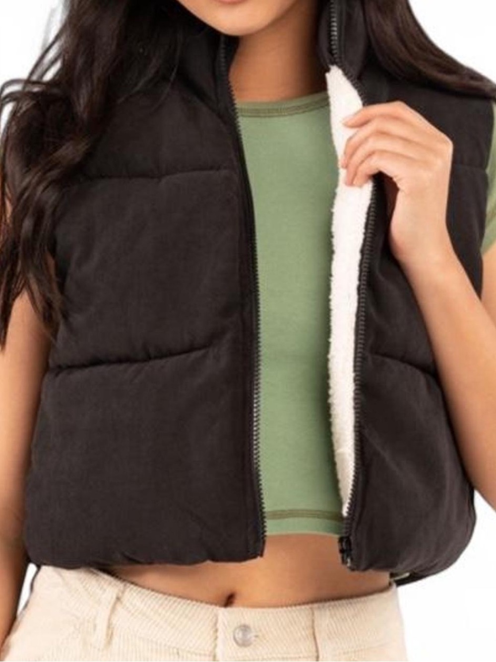CI SONO Womens Cropped Sherpa Lined Vest